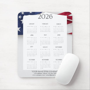 2026 Patriotic Mini Calendar Mouse Mat