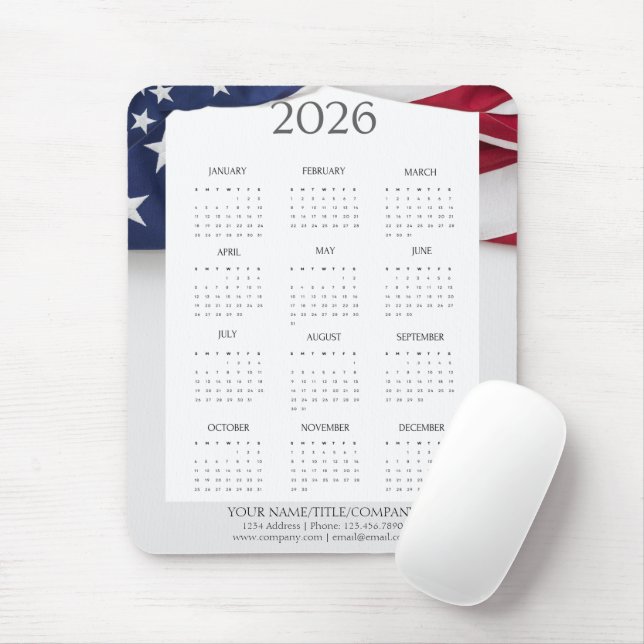 2026 Patriotic Mini Calendar Mouse Mat (With Mouse)