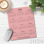 2026 Personalised Minimalist Pink Desk Calendar Mouse Mat<br><div class="desc">🌟This is for 2026🌟 2026 Modern Simple Personalised Pink and Black Calendar Mouse Pad featuring a simple, minimalist year-at-a-glance calendar. Stay on top of your year with this vertical 2026 calendar in deep navy. Add your name or title for a polished, personal desk upgrade—great for offices and gifts. Please contact...</div>