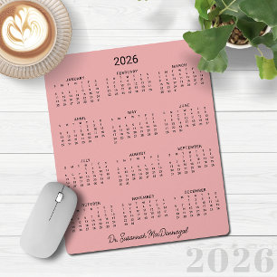 2026 Personalised Minimalist Pink Desk Calendar Mouse Mat