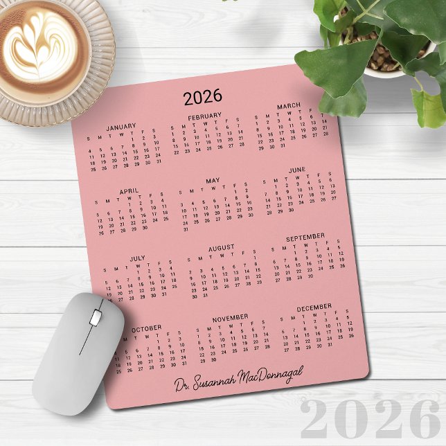2026 Personalised Minimalist Pink Desk Calendar Mouse Mat (2026 Personalized Minimalist Pink Desk Calendar Mouse Pad)