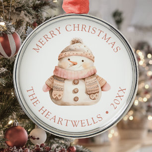 2026 Personalised Pink Snowman Merry Christmas Metal Tree Decoration