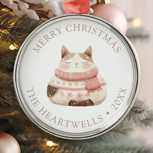2026 Personalised Watercolor Cat Merry Christmas Metal Tree Decoration