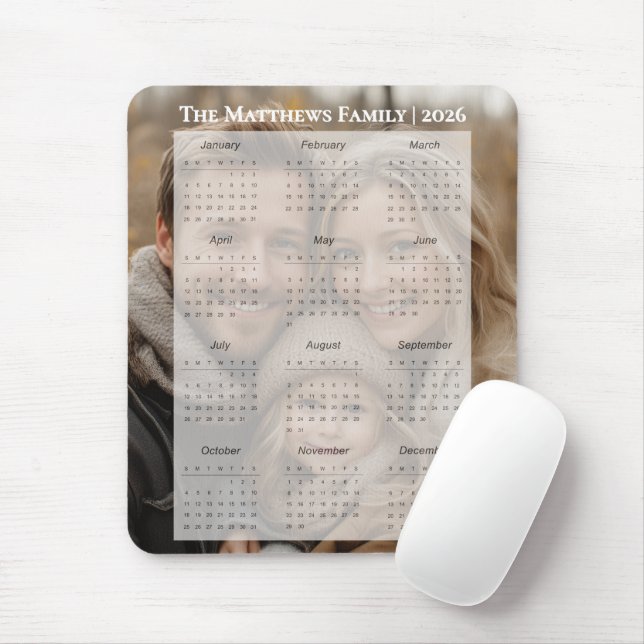 2026 Personalized Family Name Photo Calendar Mouse Mat (With Mouse)