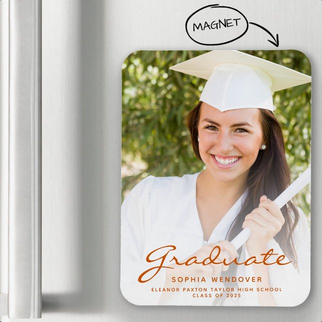 2026 Photo Burnt Orange Script Grad Announcement Magnet (Creator Uploaded)
