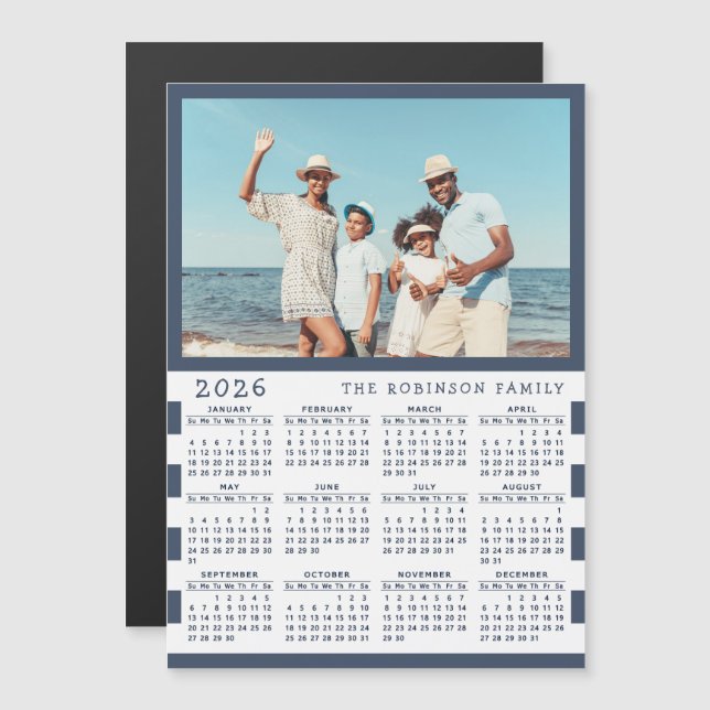 2026 Photo Calendar Fridge Magnet with Family Name (Front/Back)