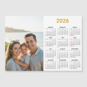 2026 Photo Calendar   Full Year Gold Magnetic Card