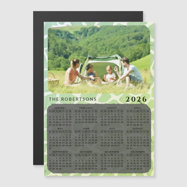 2026 Photo Calendar Magnet Family Name Green (Front/Back)