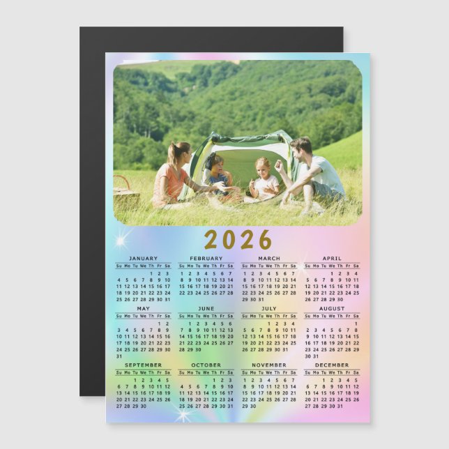 2026 Photo Calendar Magnet Holographic Ombre (Front/Back)