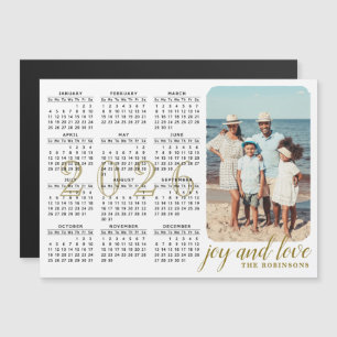 2026 Photo Calendar Magnet Modern Black White Gold