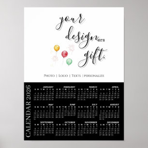 2026 Photo Calendar Template, Large / Black Poster
