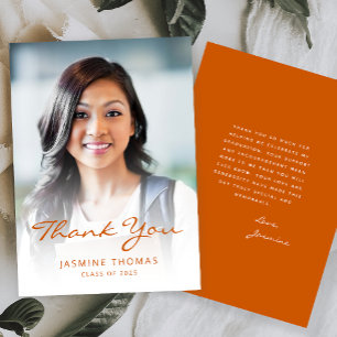 2026 Photo Classic Modern Burnt Orange White Thank You Card