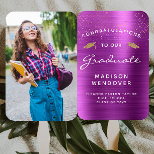 2026 Photo Magenta Brushed Metal Graduation Hand Fan