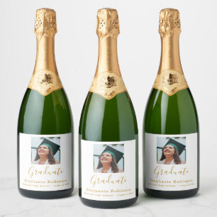 2026 Photo Modern Graduation Party Gold Script Sparkling Wine Label