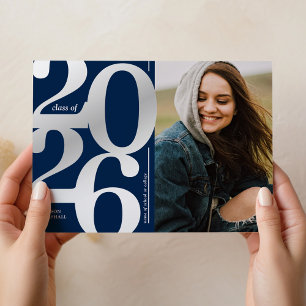 2026 Photo Navy Silver Graduation Announcement