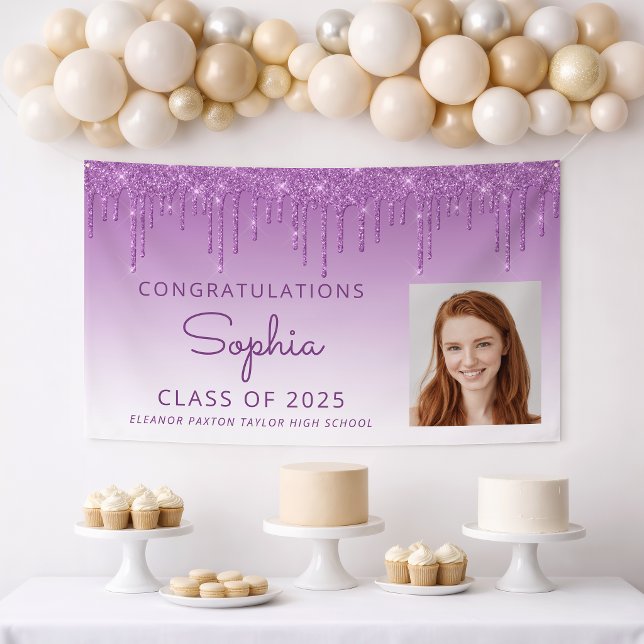 2026 Photo Purple Glitter Drip Graduation Banner (Creator Uploaded)