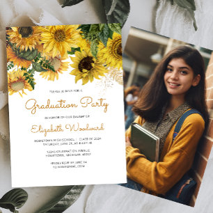 2026 Photo Sunflower Floral Graduation Party Invitation
