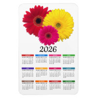 2026 Pink Yellow Red Gerbera Daisy Calendar