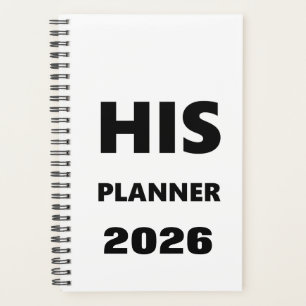 2026 Planner For Men His Planner White Font Black
