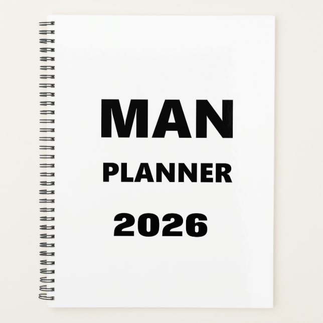2026 Planner For Men Man Planner Black Font White (Front)