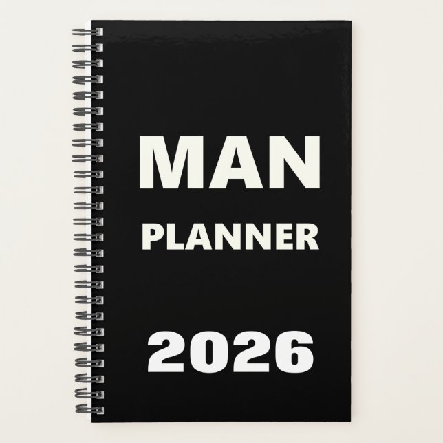 2026 Planner For Men Man Planner White Font Black (Front)