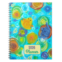 2026 Planner with colourful frogs on colourful wat
