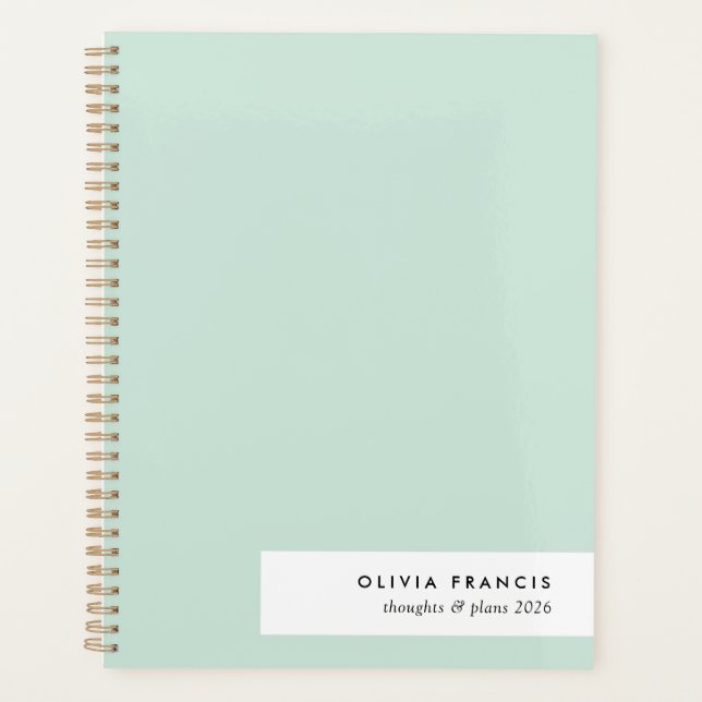 2026 Plans Modern Minimalist Mint Green Pastel Planner (Front)