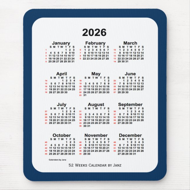2026 Police Box Blue 52 Week Calendar by Janz Mouse Mat (Front)