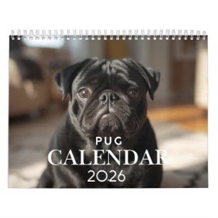 2026 Pug Calendar – 12 Month Wall Calendar with Ad