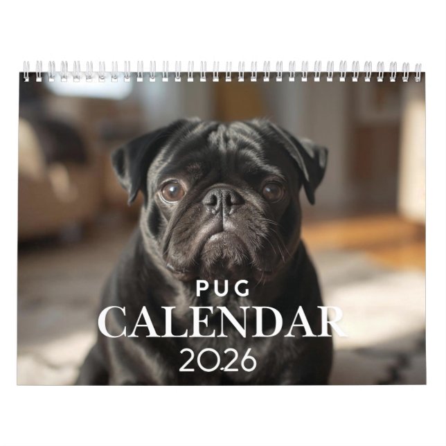 2026 Pug Calendar – 12 Month Wall Calendar with Ad (Cover)