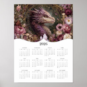 2026 Purple Dragon Fantasy Art Full Year Calendar Poster