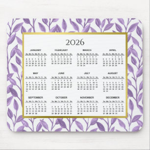 2026 Purple & Gold Floral Vines Calendar Mouse Mat