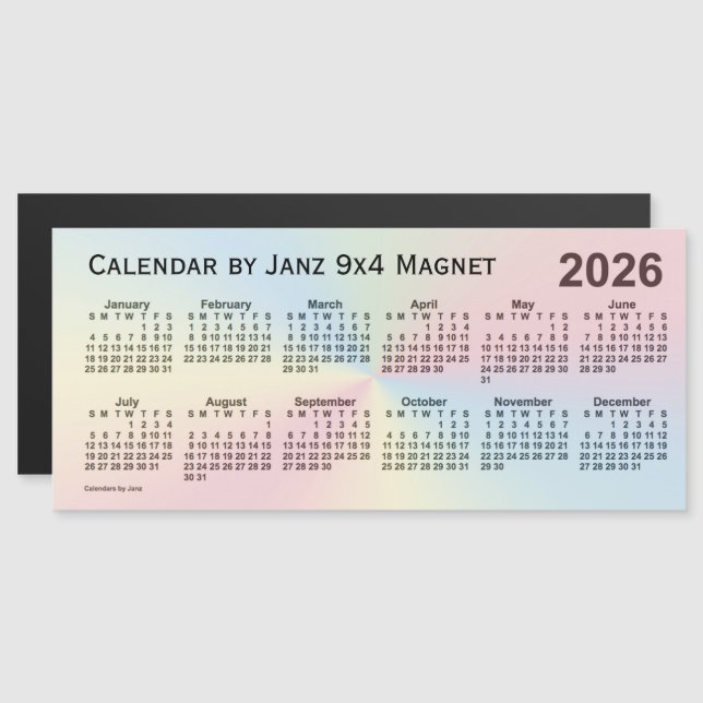 2026 Rainbow Cloud Calendar by Janz 9x4 Magnet (Front/Back)