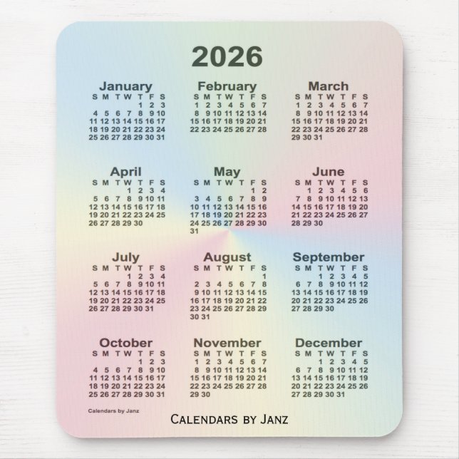 2026 Rainbow Cloud Calendar by Janz Mouse Mat (Front)