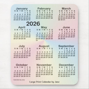 2026 Rainbow Cloud Large Print Calendar by Janz Mouse Mat