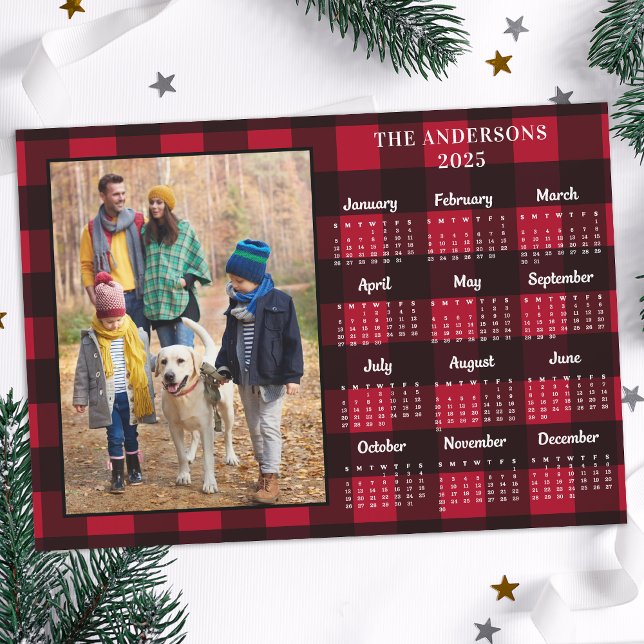 2026 Red Buffalo Plaid Personalised Photo Calendar (Creator Uploaded)