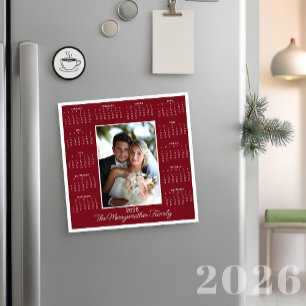 2026 Red Photo Magnetic Calendar Holiday Card