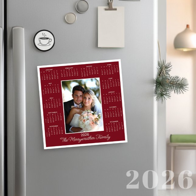 2026 Red Photo Magnetic Calendar Holiday Card (Creator Uploaded)