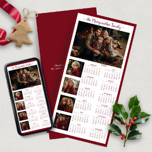 2026 Red Simple Modern Holiday Photo Calendar Card