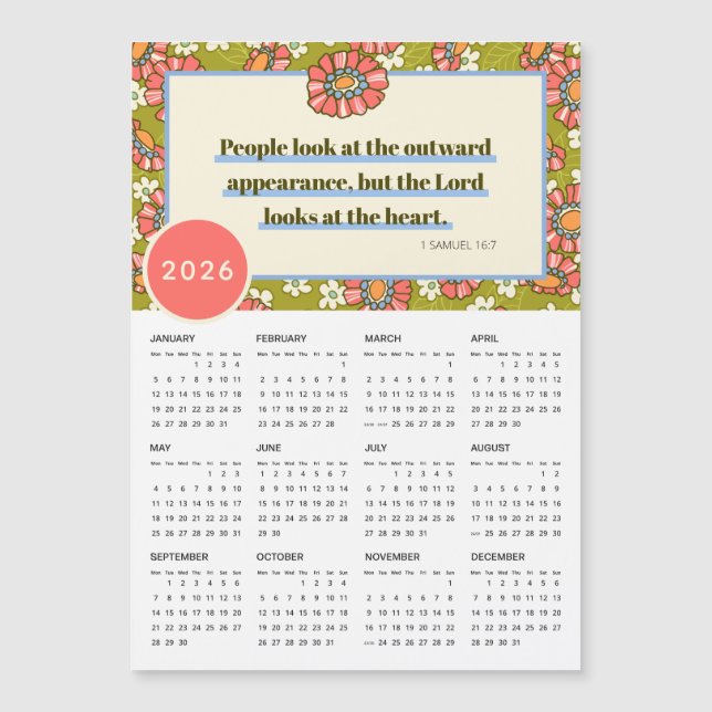 2026 Retro Floral 1 Samuel 16:7 Calendar (Front)