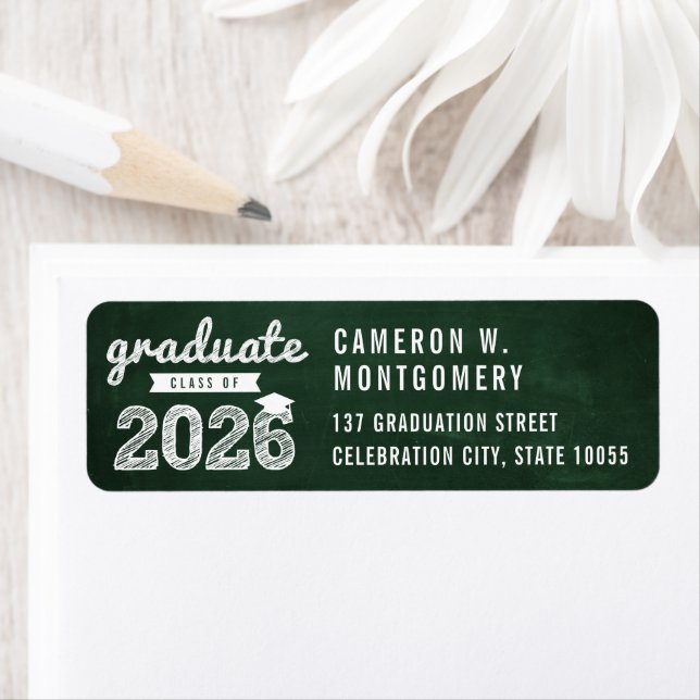 2026 Retro Green Chalkboard Sketch Grad Address (Insitu)