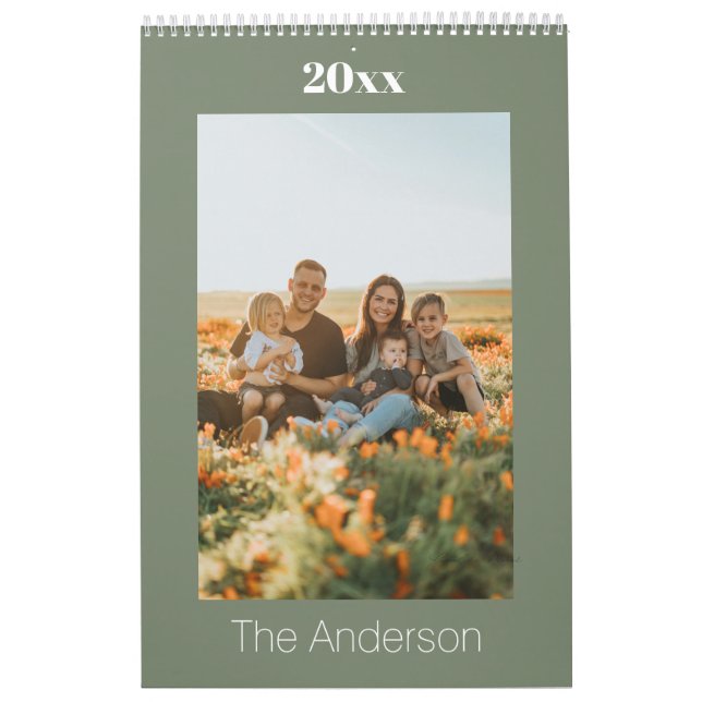 2026 Sage Green Custom Family Photo Calendar (Cover)