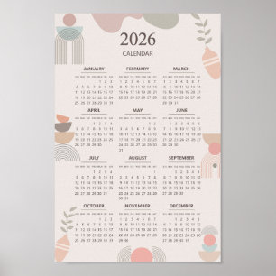 2026 Scandinavian Calendar Boho Aesthetic Beige  Poster