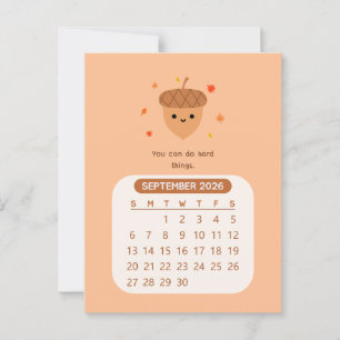 2026 September Month Kawaii Motivational Calendar Postcard