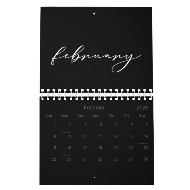 2026 Simple Black Custom Minimalist  Calendar (Feb 2026)