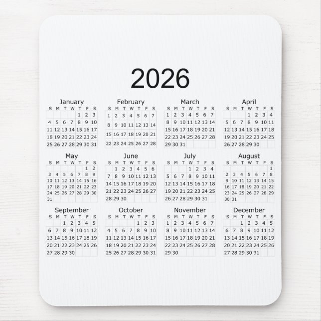 2026 Simple Minimalist Calendar Mouse Mat (Front)
