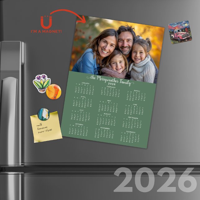 2026 Simple Modern Green Holiday Photo Calendar (2026 Simple Modern Green Holiday Photo Calendar Cards with Envelopes)