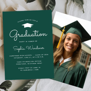 2026 Simple Modern Green White Graduation Party Invitation