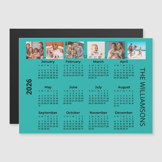 2026 Six Photos Colorful Calendar Magnet  (Front/Back)