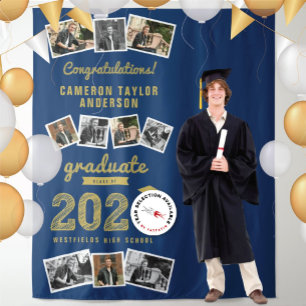 2026 Sketch 10 Photo Blue Graduate Party Backdrop Tapestry